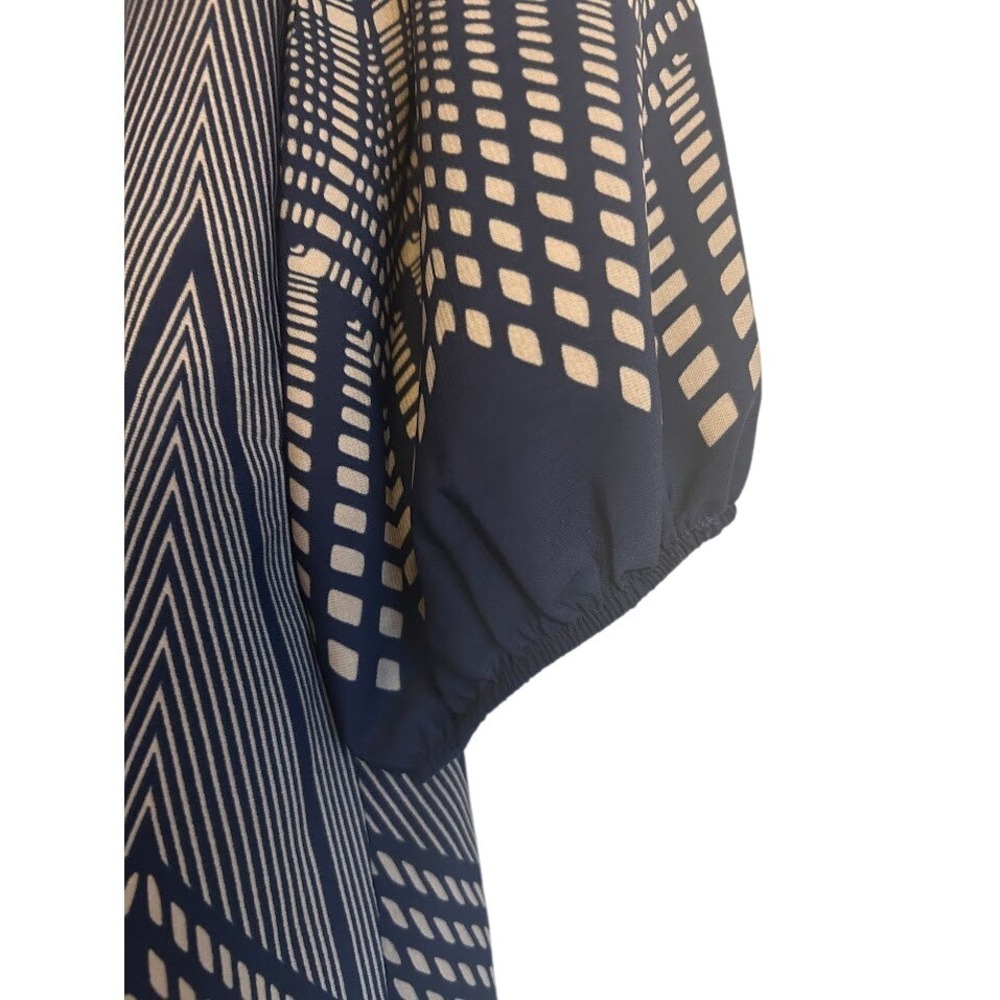 Womens Navy Blue & Beige Geometric Print Dress‎ Small Party Cocktail Event - Picture 4 of 9